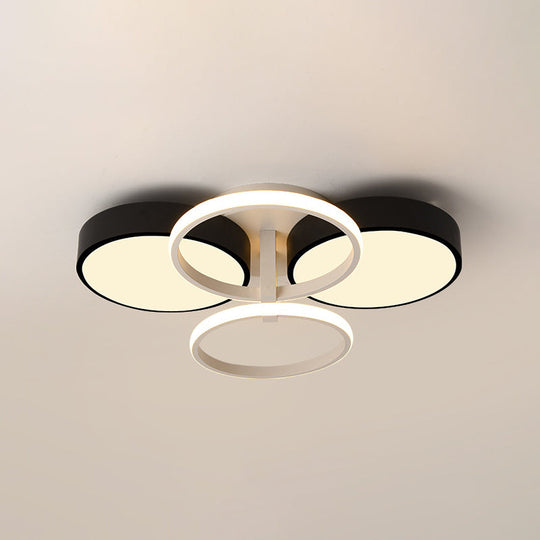 Modern Circular Acrylic Flush Ceiling Light: Stylish Black Finish 2/3 Lights Mount Fixture For