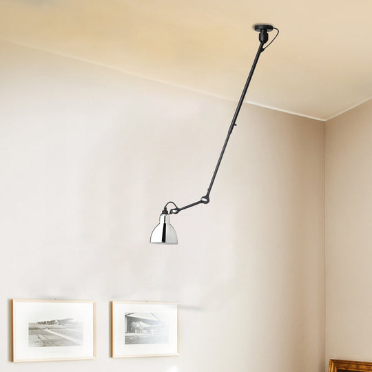 Modern Dome Pendant Lamp With Articulating Arm - Black/Gray Ceiling Light For Kitchen