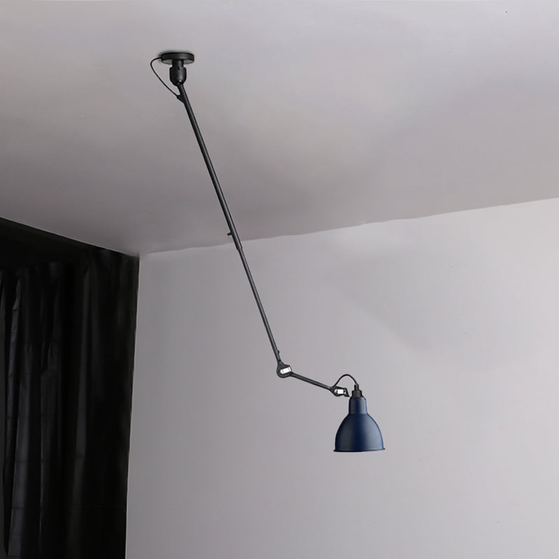 Modern Metallic Dome Pendant Lamp - 1 Bulb Black/Gray Ceiling Light With Articulated Arm For Kitchen