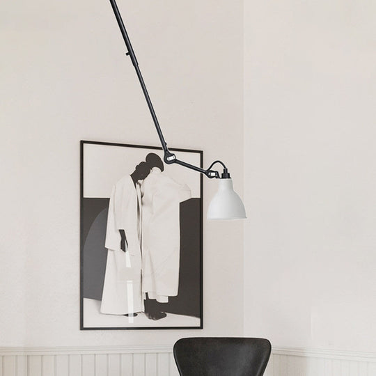 Modern Metallic Dome Pendant Lamp - 1 Bulb Black/Gray Ceiling Light With Articulated Arm For Kitchen
