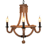 Country Style Black Metal Chandelier With Rope Detail - 3-Light Candle Pendant Light