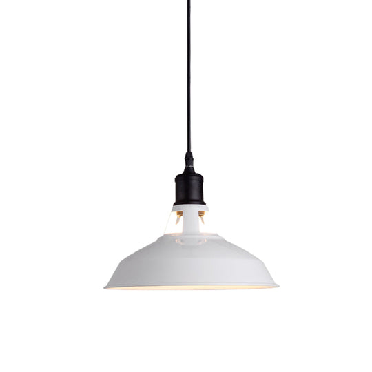 Retro Stylish Metal Pendant Light Adjustable Cord - White Barn Lampshade Sizes: 10.5’/12’/15