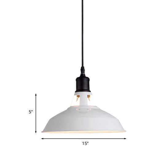 Retro Stylish Metal Pendant Light Adjustable Cord - White Barn Lampshade Sizes: 10.5’/12’/15