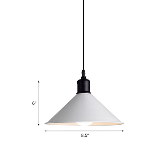 Metal Ceiling Pendant Light - Conical Shape Adjustable Cord Modern Design White 7.5’’/8.5’’ Width