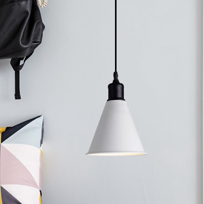 Metal Ceiling Pendant Light - Conical Shape Adjustable Cord Modern Design White 7.5’’/8.5’’ Width