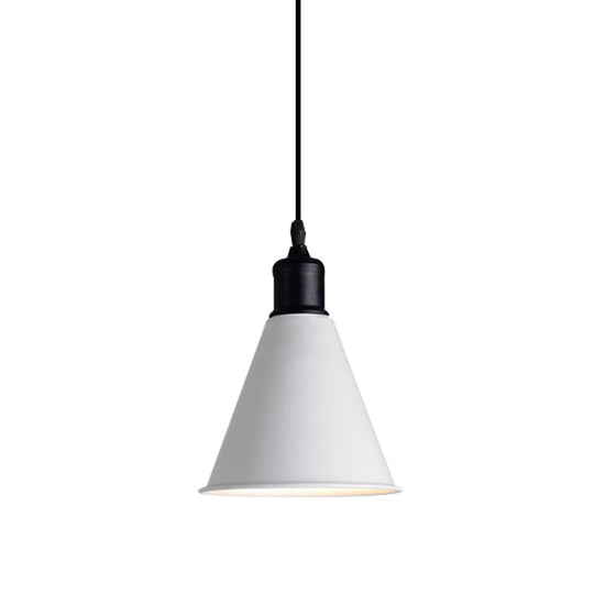 Metal Ceiling Pendant Light - Conical Shape Adjustable Cord Modern Design White 7.5’’/8.5’’ Width