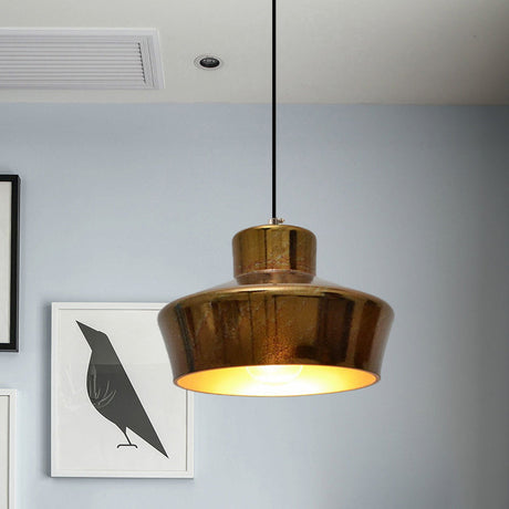1-Light Brass Finish Hanging Pendant Light With Vintage Style Shade - Ideal For Restaurants