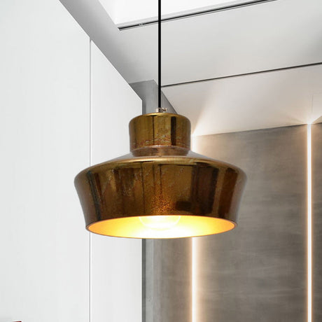 1-Light Brass Finish Hanging Pendant Light With Vintage Style Shade - Ideal For Restaurants