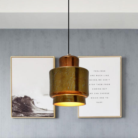 1-Light Brass Finish Hanging Pendant Light With Vintage Style Shade - Ideal For Restaurants