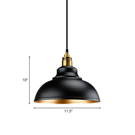Black Metal Domed Pendant Light - Loft Style 11.5’/14’/16’ Dia Ideal For Table