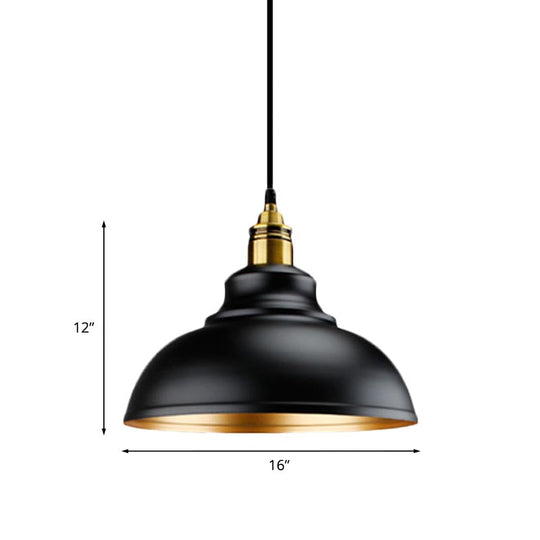 Black Metal Domed Pendant Light - Loft Style 11.5’/14’/16’ Dia Ideal For Table