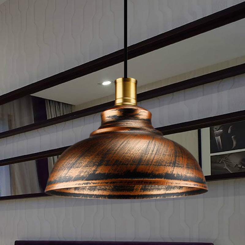 Antique Style Wrought Iron Dome Lamp - 1 Head Restaurant Hanging Light Silver/Bronze/Rust 12’/14