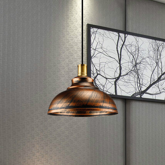 Antique Style Wrought Iron Dome Lamp - 1 Head Restaurant Hanging Light Silver/Bronze/Rust 12’/14