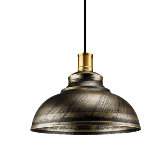 Antique Style Wrought Iron Dome Lamp - 1 Head Restaurant Hanging Light Silver/Bronze/Rust 12’/14