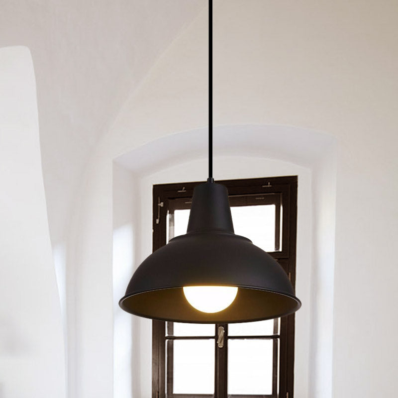 Antique Stylish Domed Suspension Light With Metallic Ceiling Pendant - Black/White
