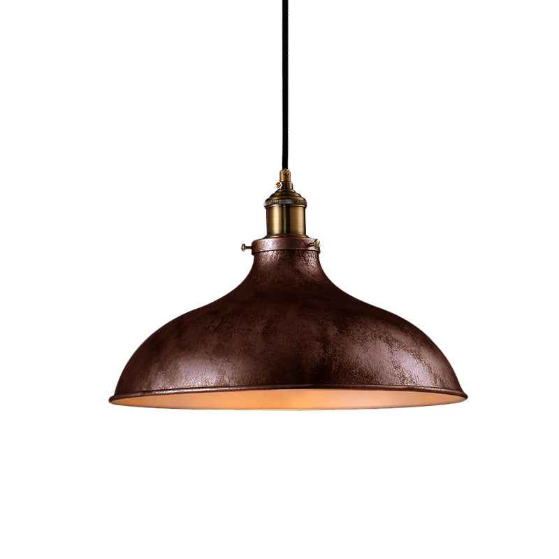 Farmhouse 1-Head Pendant Ceiling Light: Rustic Wrought Iron Bowl Lamp In Style - Silver/Rust