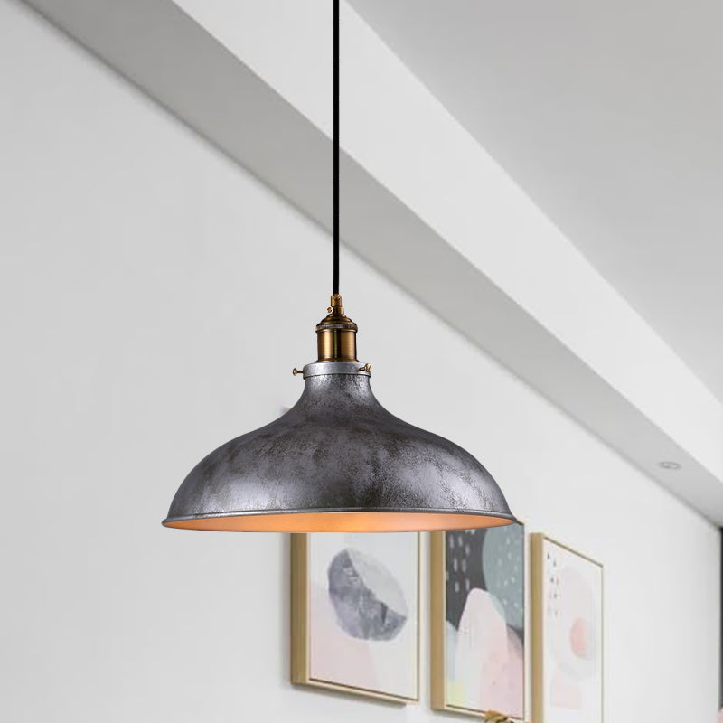 Farmhouse 1-Head Pendant Ceiling Light: Rustic Wrought Iron Bowl Lamp In Style - Silver/Rust