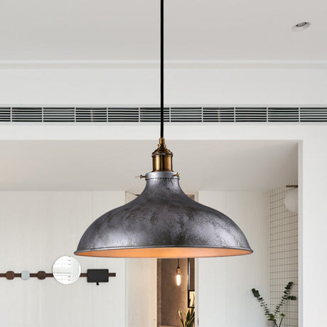 Rustic Farmhouse Bowl Pendant Ceiling Light - Wrought Iron 1 Head Rust/Silver Finish