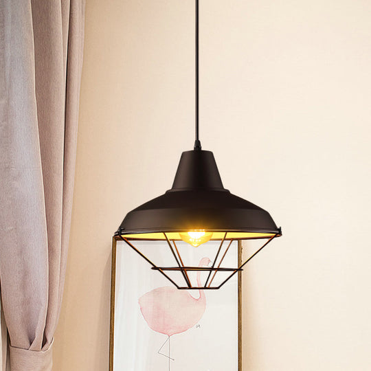 Black Finish Pendant Light With Wire Cage - Retro Style For Restaurant