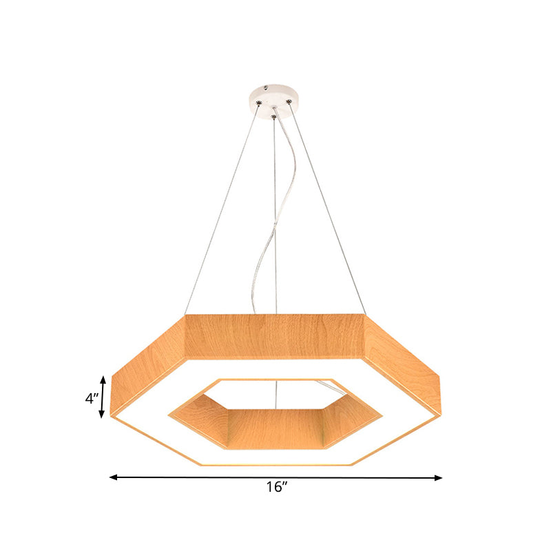 Modern Led Wood Hexagon Hanging Ceiling Pendant Lamp - 16’’/23.5’’ Wide Beige With Recessed Diffuser