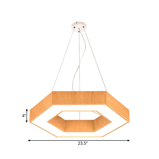 Modern Led Wood Hexagon Hanging Ceiling Pendant Lamp - 16’’/23.5’’ Wide Beige With Recessed Diffuser