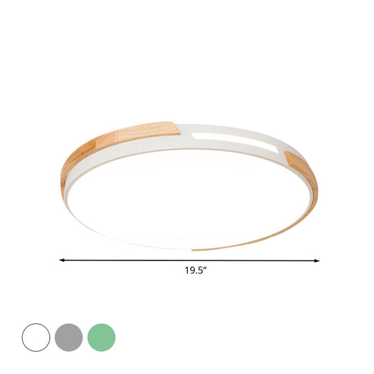 Modern Led Circle Flush Ceiling Light With Macaron Style Acrylic In Green/Grey/White - Ideal For