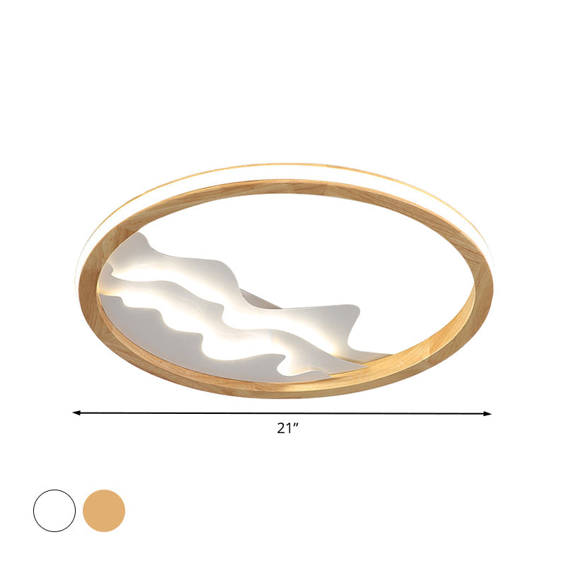 Contemporary Wood Mountain View Flushmount Light - Stylish 17/21 Inch Wide Led Ceiling Lamp For