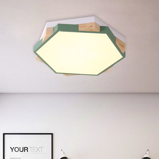 Hexagon Led Flush Ceiling Light - Acrylic Macaron Style Eye - Caring Lamp