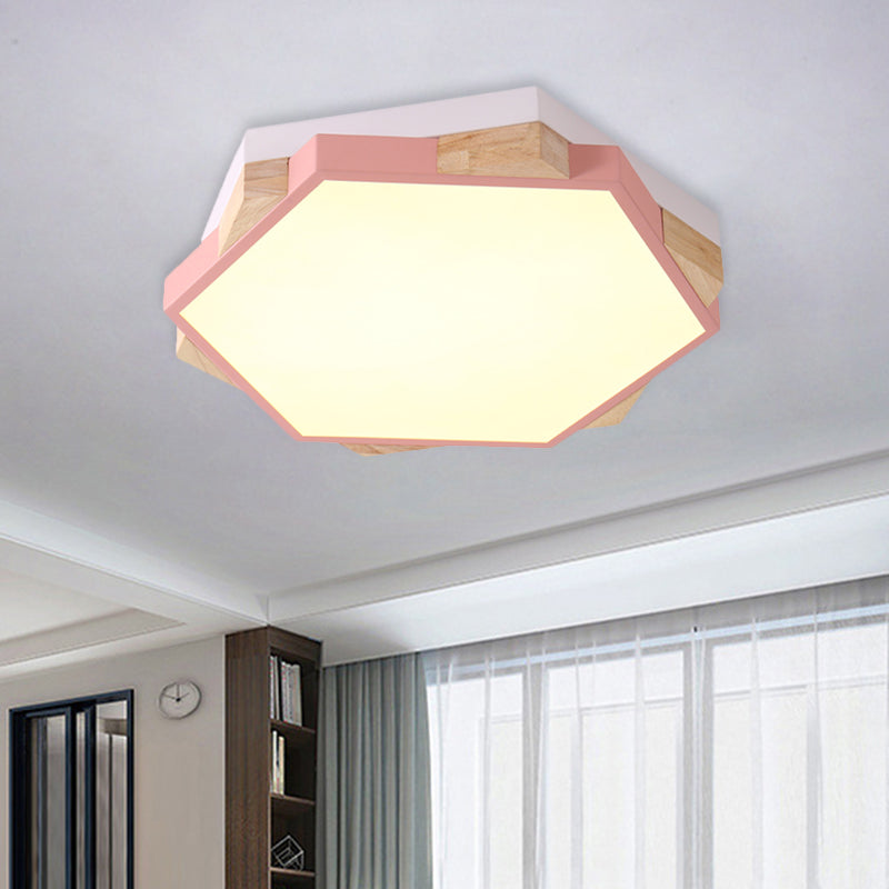 Hexagon Led Flush Ceiling Light - Acrylic Macaron Style Eye-Caring Lamp