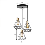 Farmhouse Teardrop Cage Shade Metal Hanging Lamp With Brass Canopy - 3 Heads