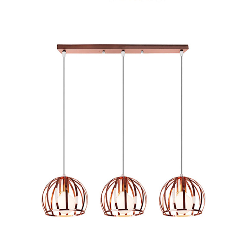 Copper Industrial Pendant Lamp With 3 Metal Dome Shades And Wire Cage - Perfect For Living Room