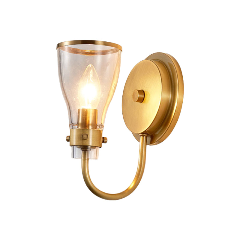 Vintage Bell Wall Mount 1-Light Brass Lamp Sconce With Clear Glass Shade - Indoor Lighting
