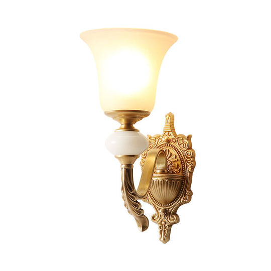 Traditional Opal Glass Sconce With Brass Mount - 1-Light Stairway Fixture