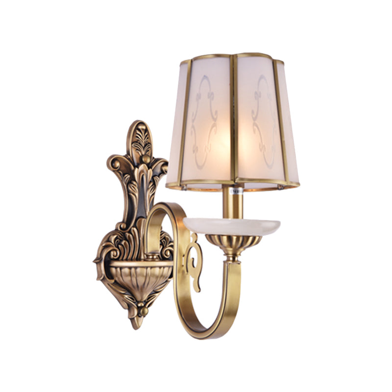 Vintage Cone Glass Sconce With Translucent Finish And Brass Mount - Indoor Wall Lamp
