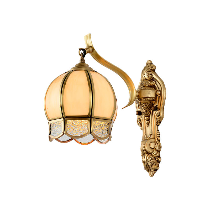 Traditional Brass Wall Sconce Lamp With Tan Glass For Living Room Décor