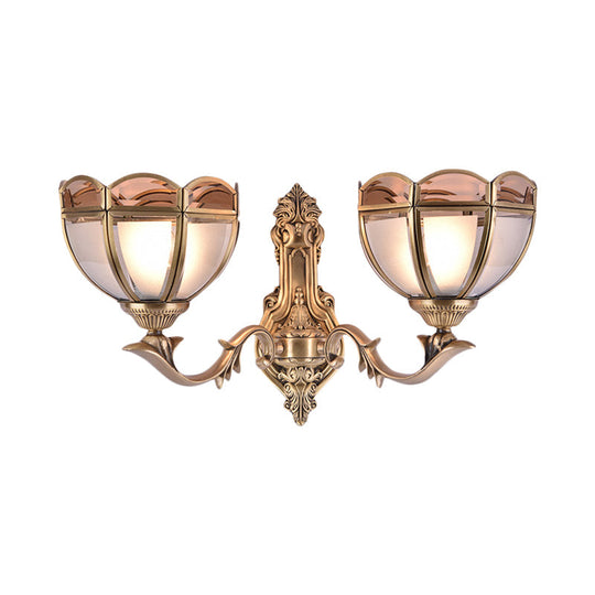 Translucent Glass Wall Mount Lamp - Colonial Style Bedside Sconce In Brass