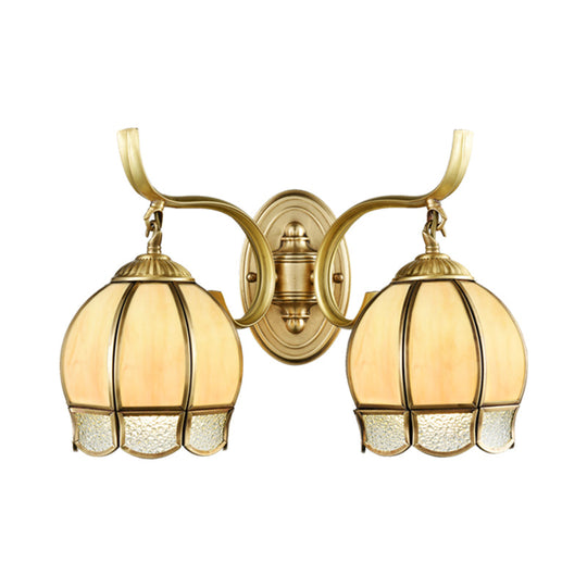 Traditional Tan Glass Brass Finish Sconce Light With Swirl Arm
