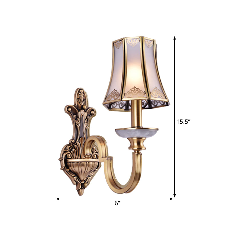 Colonial Style 1/2 Heads Flared Glass Wall Lamp In Brass - Lighting Fixture
