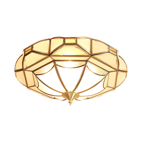 Colonial Style Metal Bedroom Ceiling Mounted Light - Geometric Design With 4 Bulbs And Brass
