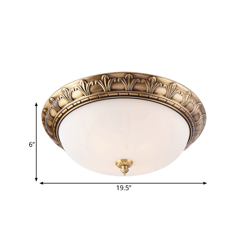 Colonial Style Brass Finish Flush Mount Ceiling Light 2/3/4 Heads White Frosted Glass