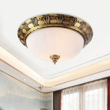 Colonial Style Brass Finish Flush Mount Ceiling Light 2/3/4 Heads White Frosted Glass 12/16/19.5