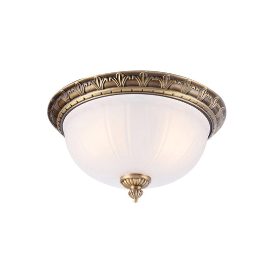 Colonial Style Brass Finish Flush Mount Ceiling Light 2/3/4 Heads White Frosted Glass 12/16/19.5