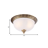 Colonial Style Brass Finish Flush Mount Ceiling Light 2/3/4 Heads White Frosted Glass 12/16/19.5