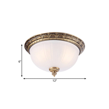 Colonial Style Brass Finish Flush Mount Ceiling Light 2/3/4 Heads White Frosted Glass 12/16/19.5