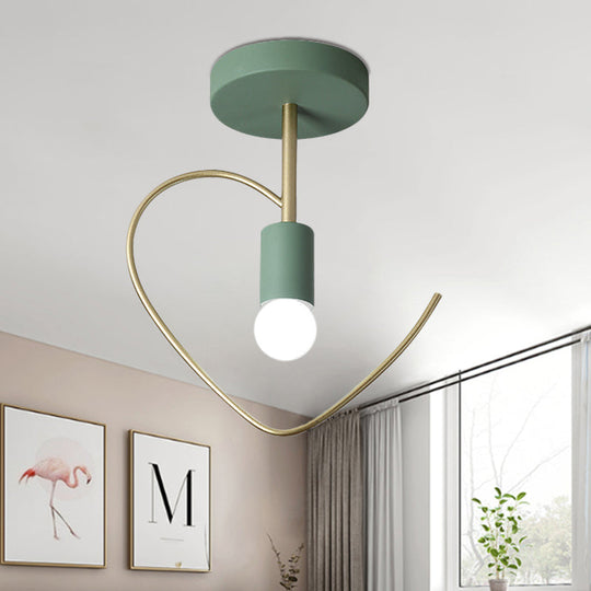 Semi Flush Macaron Iron Ceiling Light With Star/Loving Heart Frame - 1 - Light Grey/White/Green