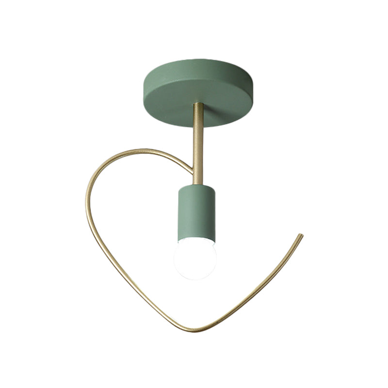 Semi Flush Macaron Iron Ceiling Light With Star/Loving Heart Frame - 1 - Light Grey/White/Green