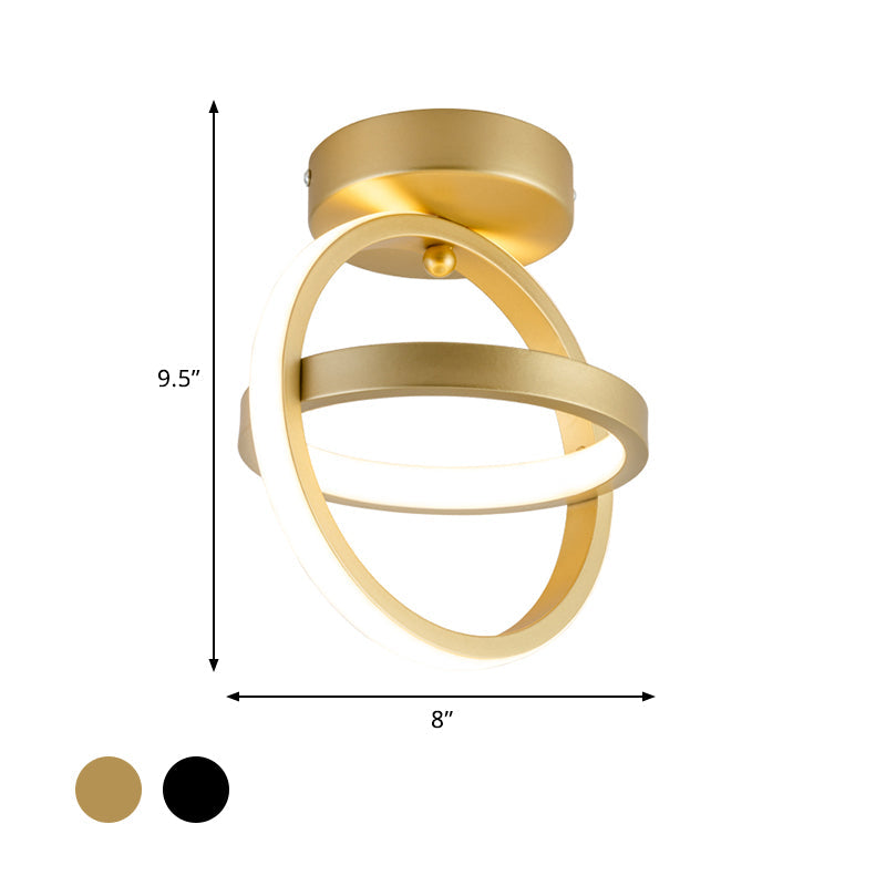 Modern Dual Loop Flush Mount Led Ceiling Light In Black/Gold - Warm/White