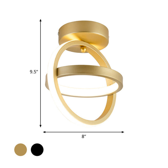 Modern Dual Loop Flush Mount Led Ceiling Light In Black/Gold - Warm/White