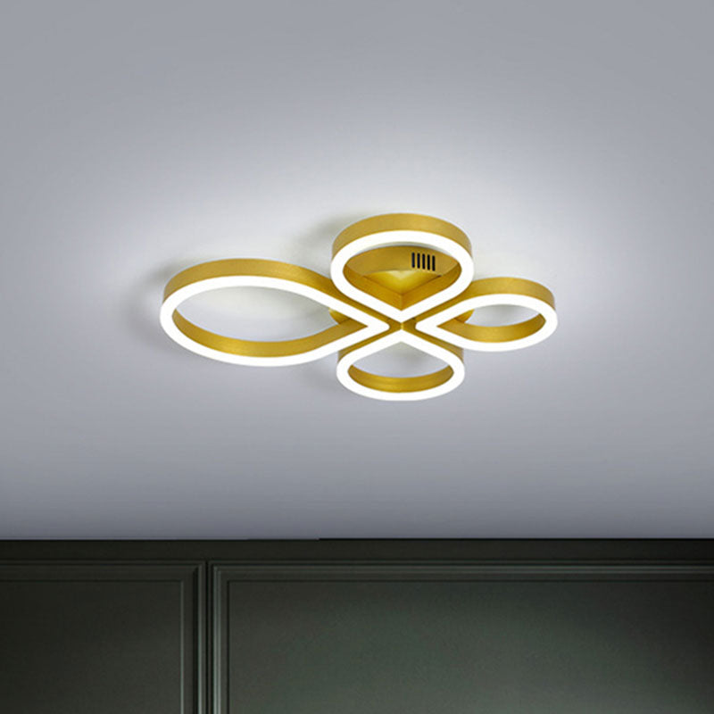Led Acrylic Flush Mount Lighting Fixture In Warm/White Light Gold/Coffee Flower Design 18/21.5 Wide