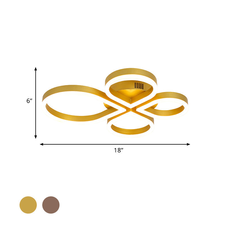 Led Acrylic Flush Mount Lighting Fixture In Warm/White Light Gold/Coffee Flower Design 18/21.5 Wide